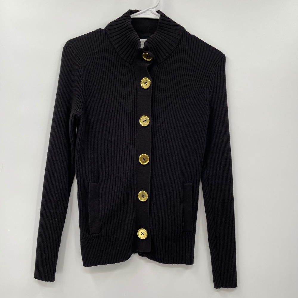 Charter Club Black Ribbed Knit Button Front Cardigan Sweater Women's Small